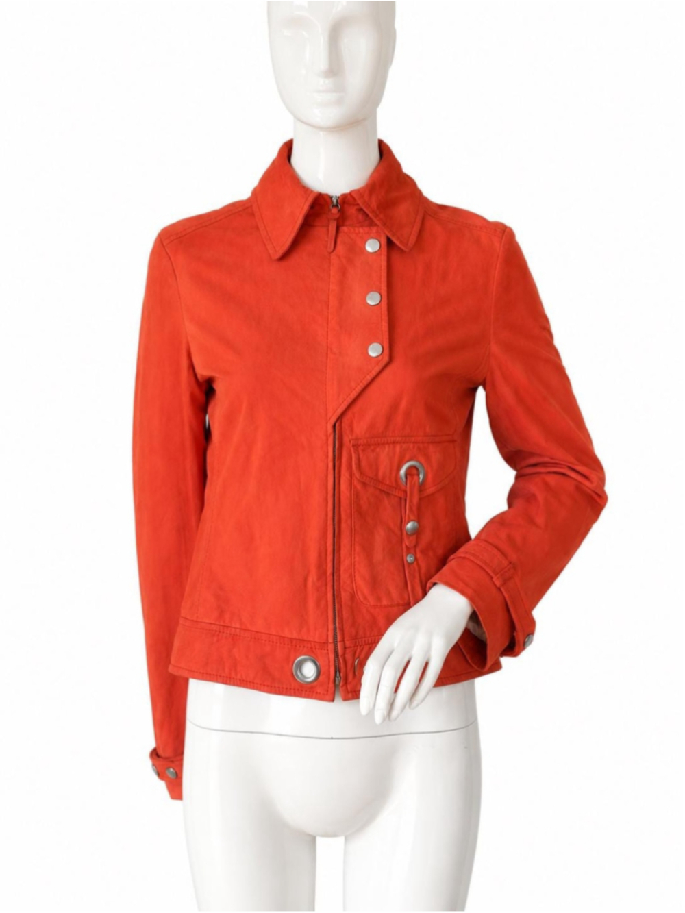 Vintage Escada Sport Coral Orange Nubuck Leather Jacket Y2K Designer Size 34